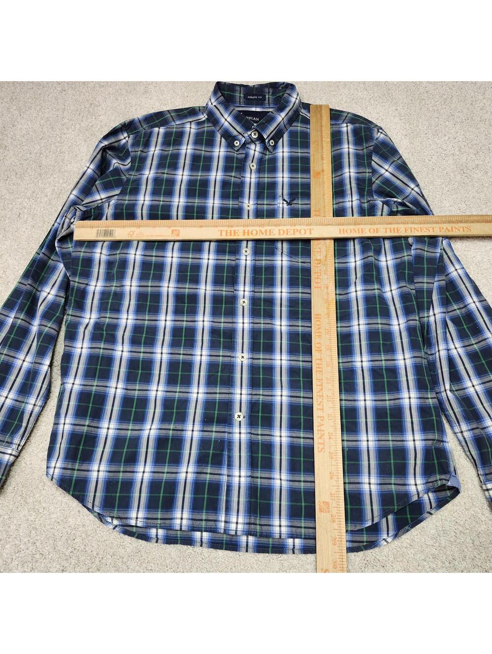 American Eagle Button Down Shirt Gray Blue White Plaid Long Sleeve Size Large - Picture 2 of 13